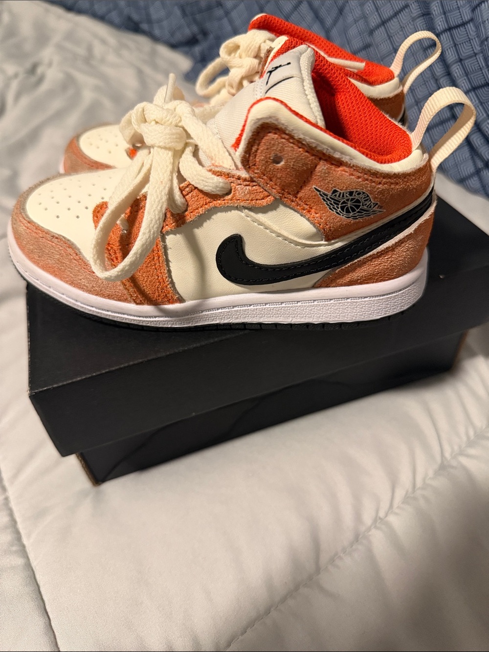 Jordan Kids Cream and Orange High-Top Sneakers with Black Swoosh